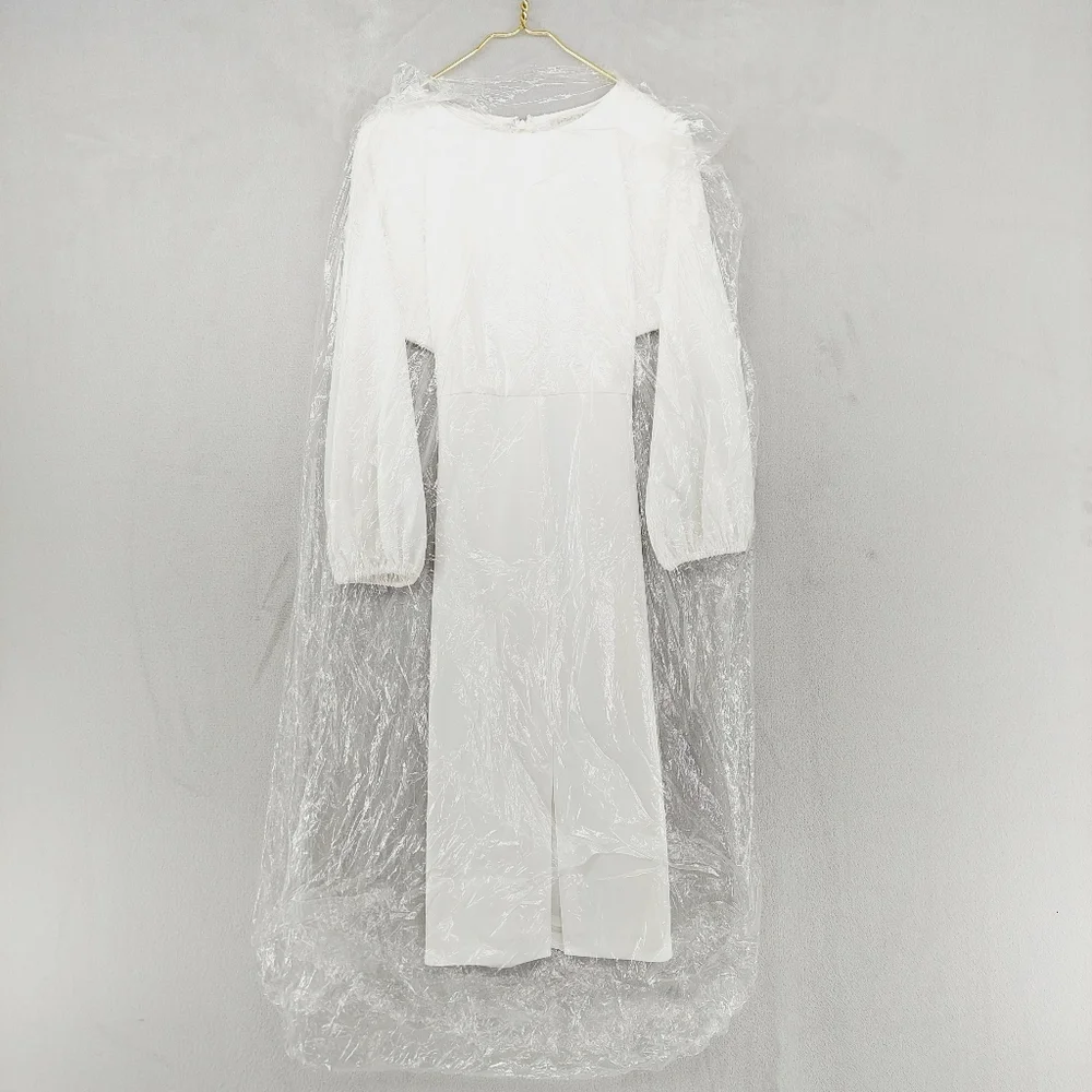 New Sachin & Babi Annie  White Crepe Sheath Belt & Blouson Sleeves Dress P4520 - Picture 2 of 11